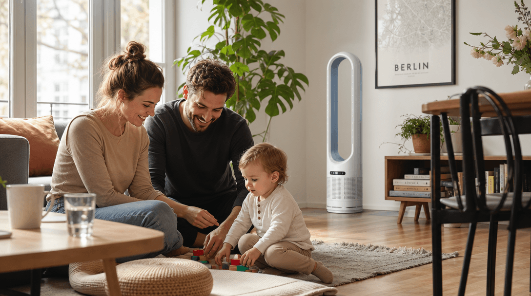 Aerlunix Brand Story -- Familie in einem sauberen, hellen Zuhause mit Aerlunix Luftreiniger